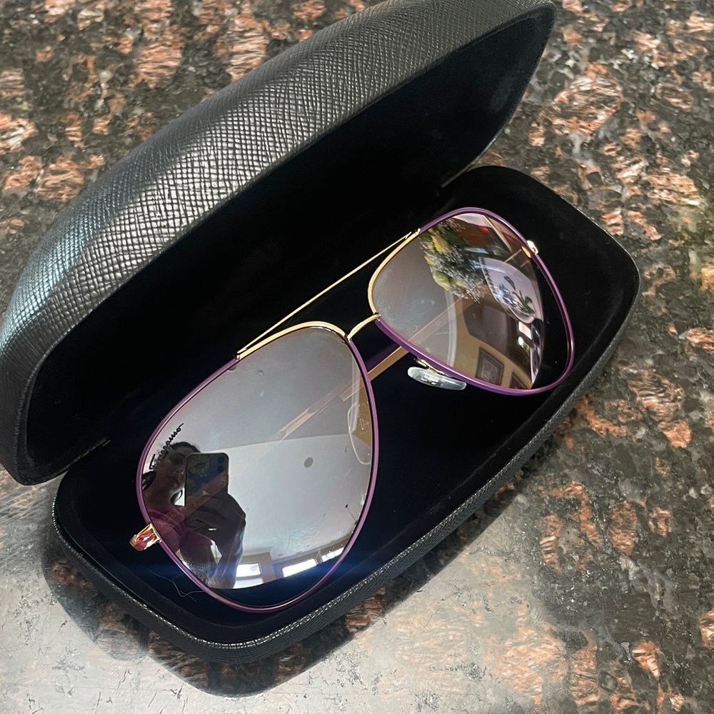 Ferragamo Purple and Gold Aviator Sunglasses